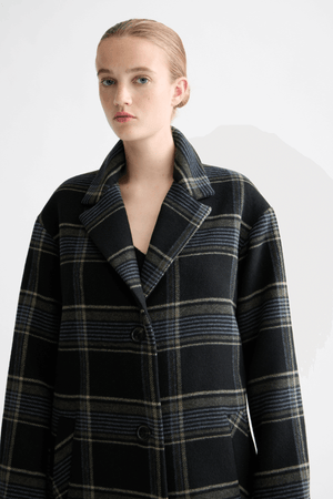 RELAXED SINGLE BREASTED WOOL COAT METEORITE CHECK