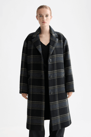 RELAXED SINGLE BREASTED WOOL COAT METEORITE CHECK