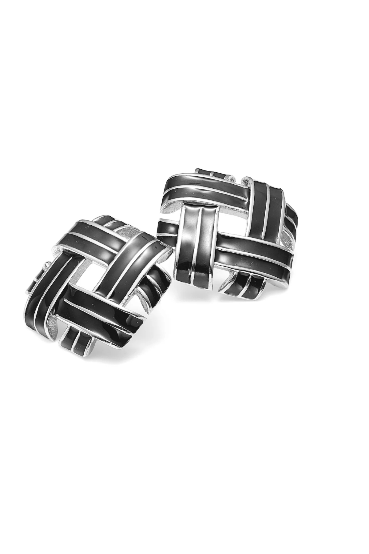 RELIQUE EARRINGS SILVER/BLACK ENAMEL