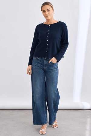 REVERSIBLE BUTTON CARDI FRENCH NAVY