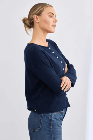 REVERSIBLE BUTTON CARDI FRENCH NAVY