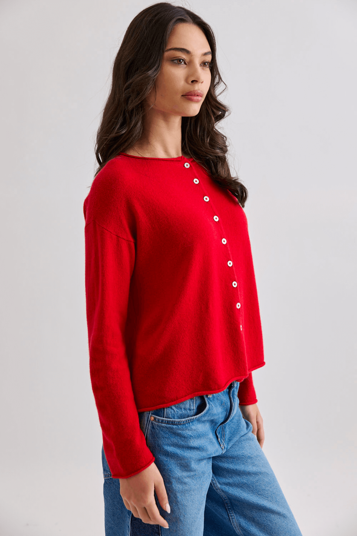 REVERSIBLE BUTTON CARDI POPPY