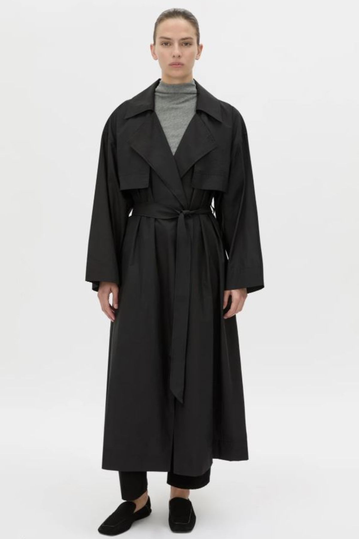 RHIA SHEER FULL LENGTH TRENCH BLACK