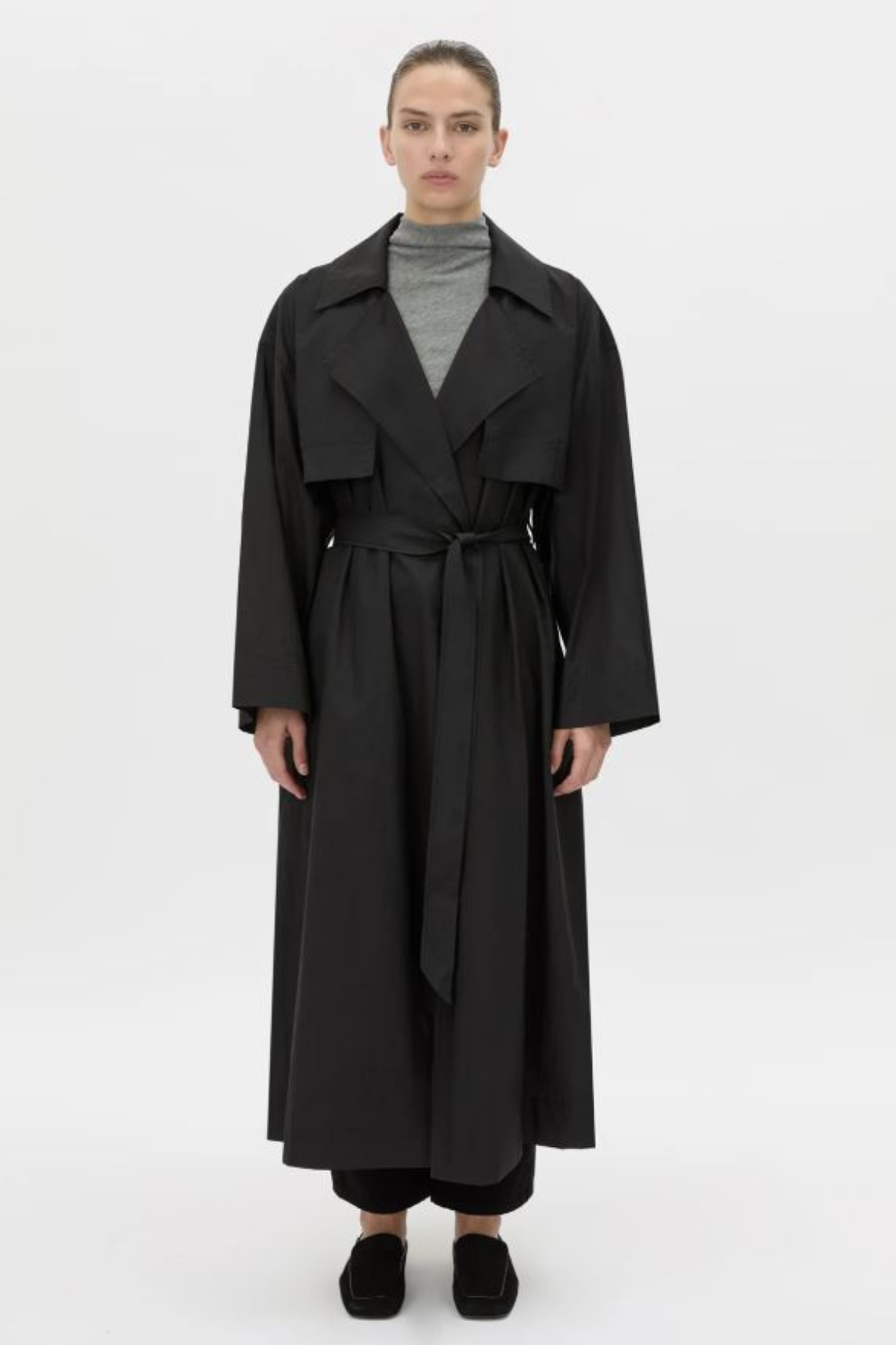 RHIA SHEER FULL LENGTH TRENCH BLACK