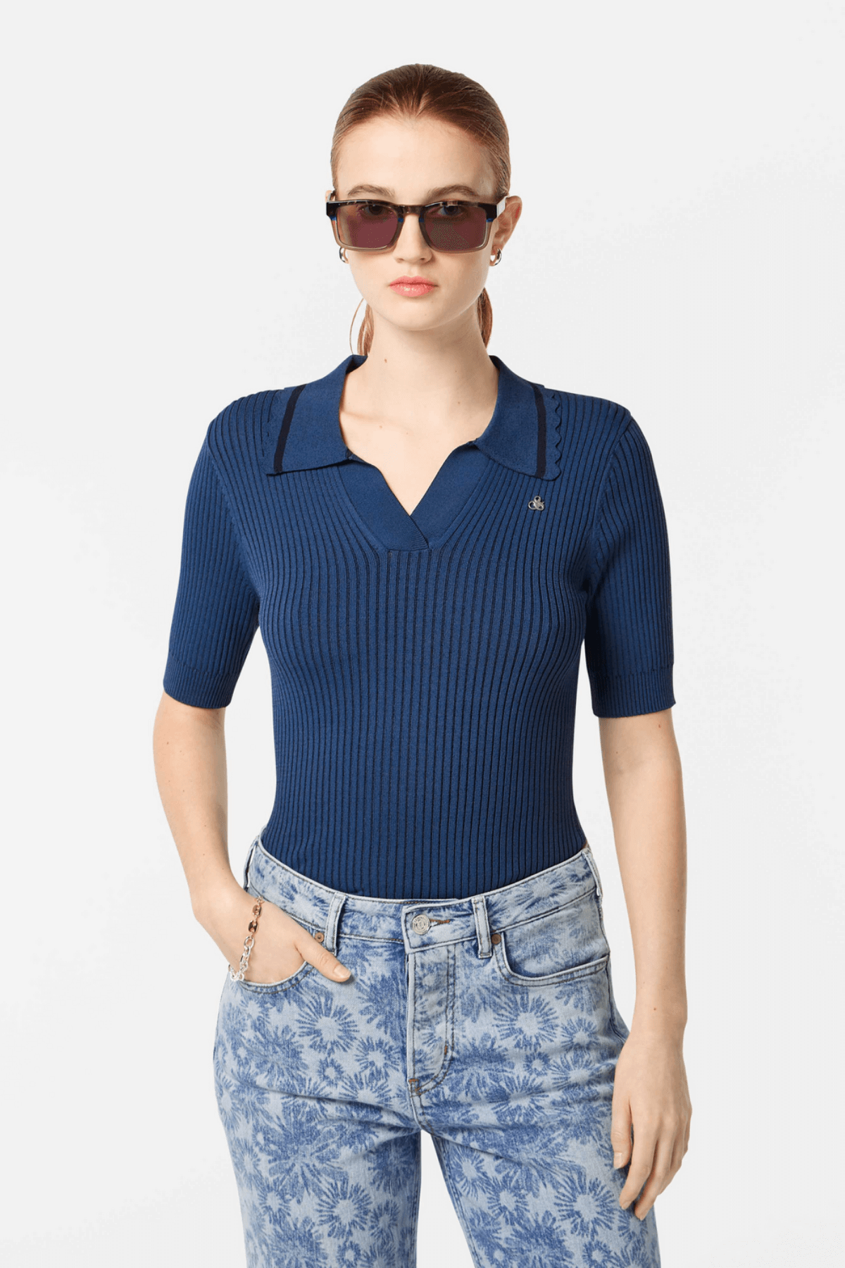 RIB POLO NECK PULLOVER ATLANTIC BLUE