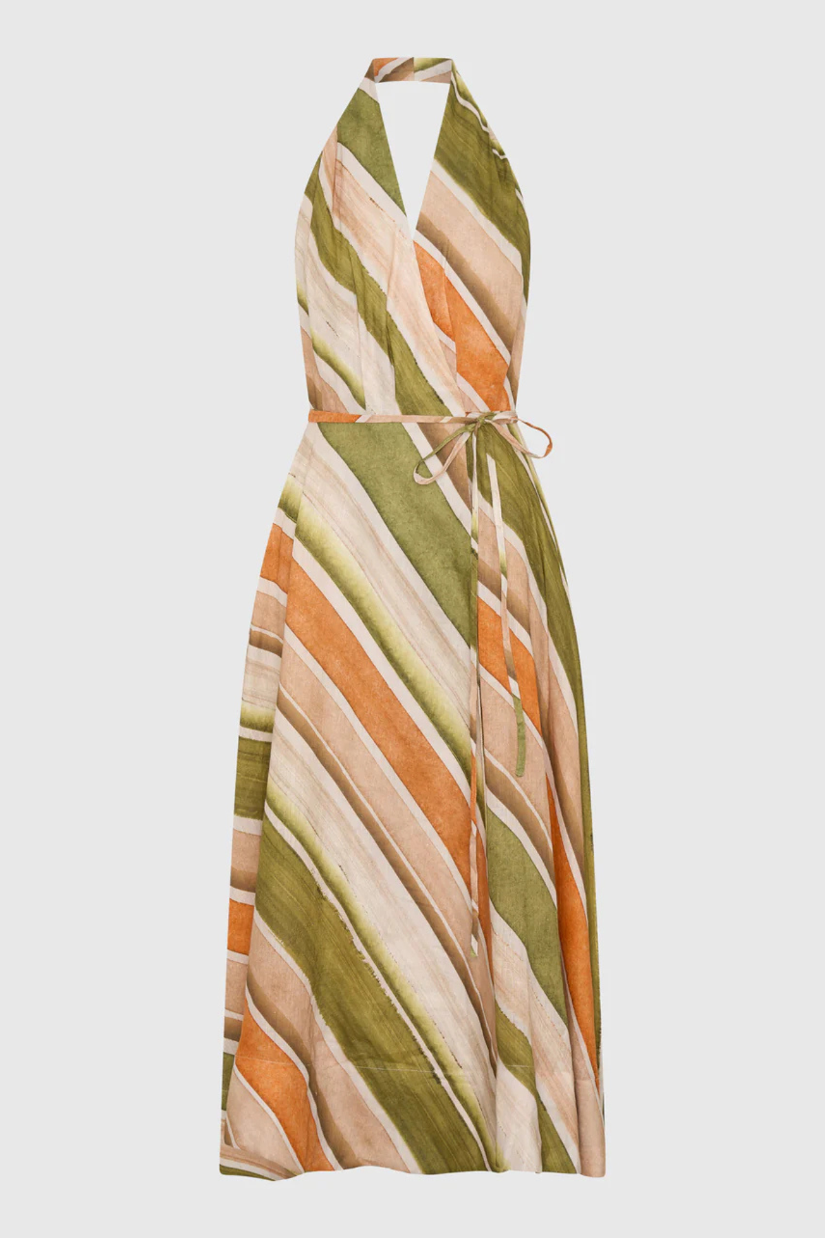 RONNI LINEN HALTER DRESS PRINT