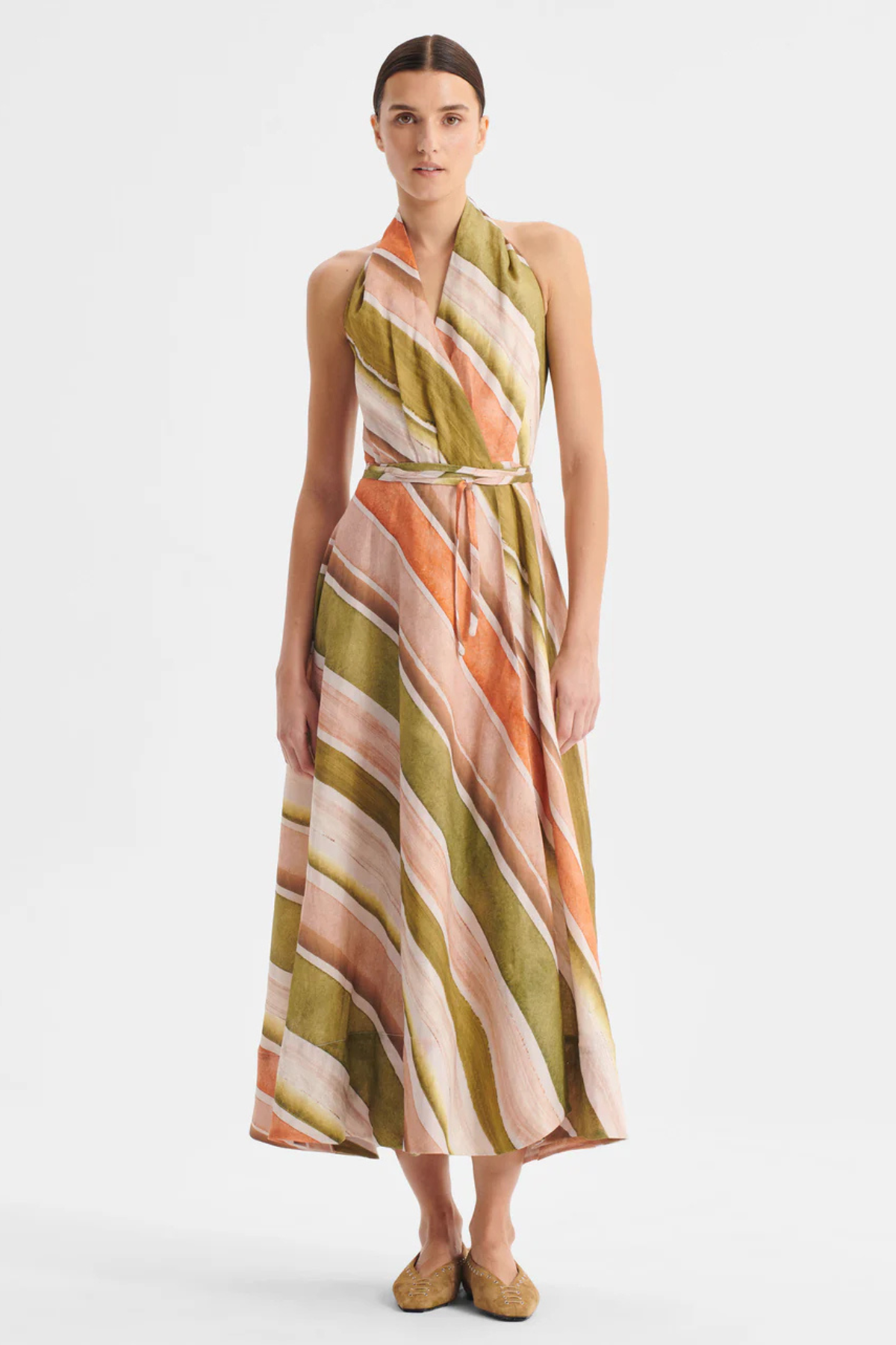 RONNI LINEN HALTER DRESS PRINT