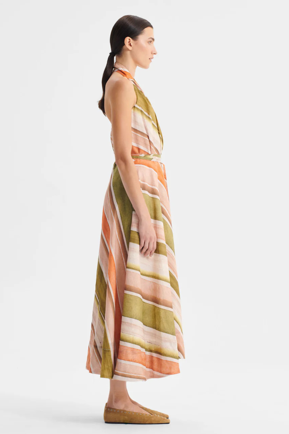 RONNI LINEN HALTER DRESS PRINT