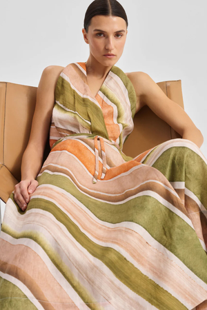 RONNI LINEN HALTER DRESS PRINT