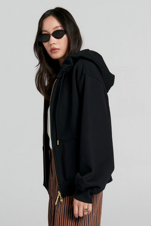 RUNAWAY COLLEGE CROPPED OVERSIZED HOODIE BLACK
