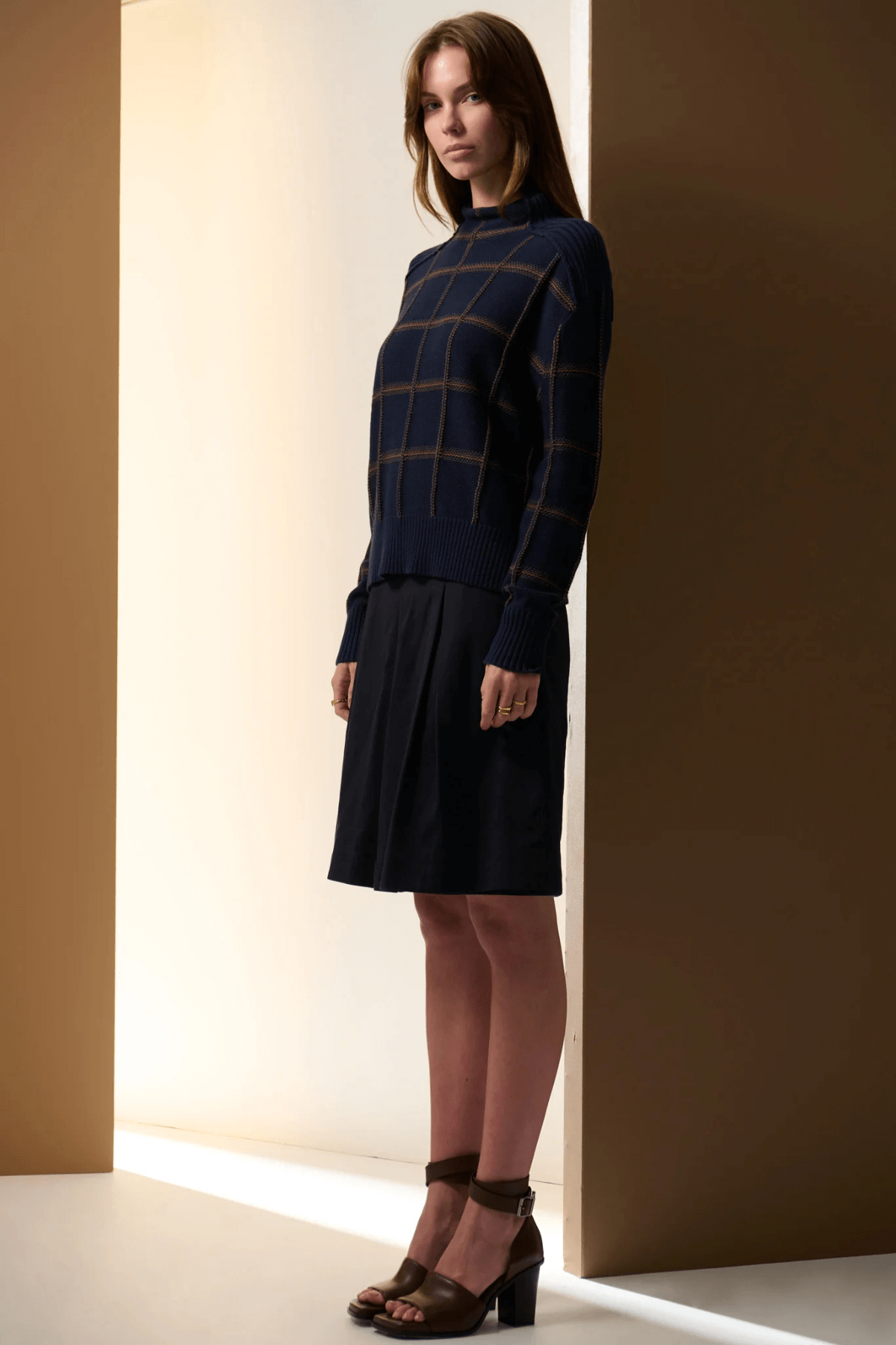 SABLE FUNNEL NECK KNIT INK/CHOC