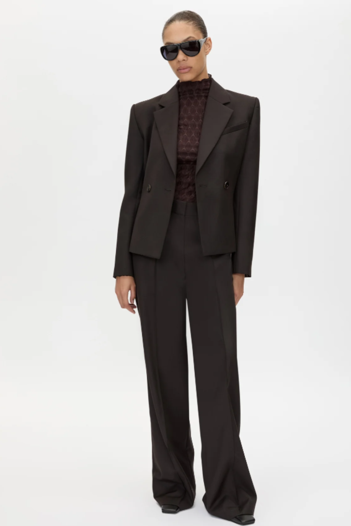 SAXONY FITTED CROPPED BLAZER ESPRESSO PINDOT