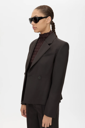 SAXONY FITTED CROPPED BLAZER ESPRESSO PINDOT