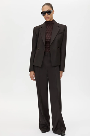 SAXONY FITTED CROPPED BLAZER ESPRESSO PINDOT