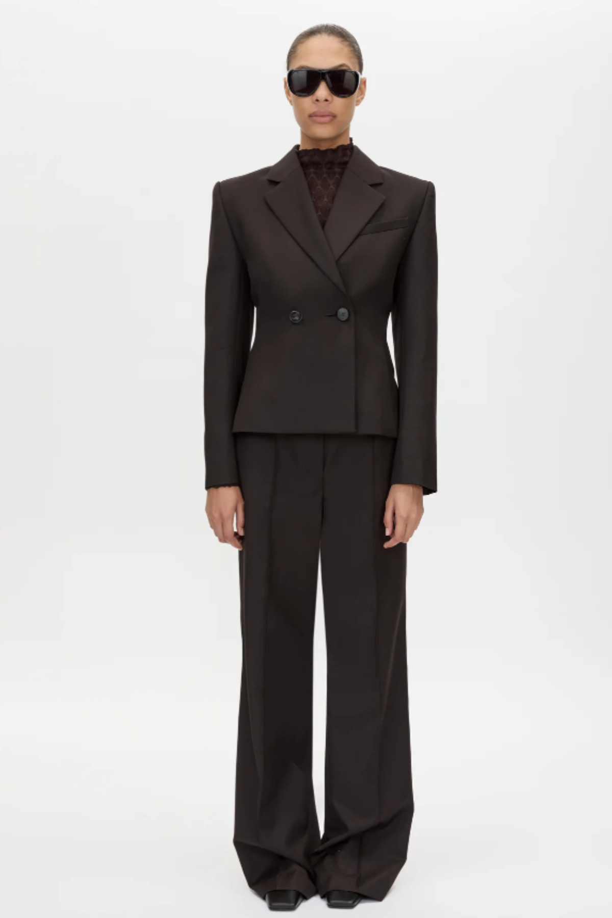 SAXONY FITTED CROPPED BLAZER ESPRESSO PINDOT