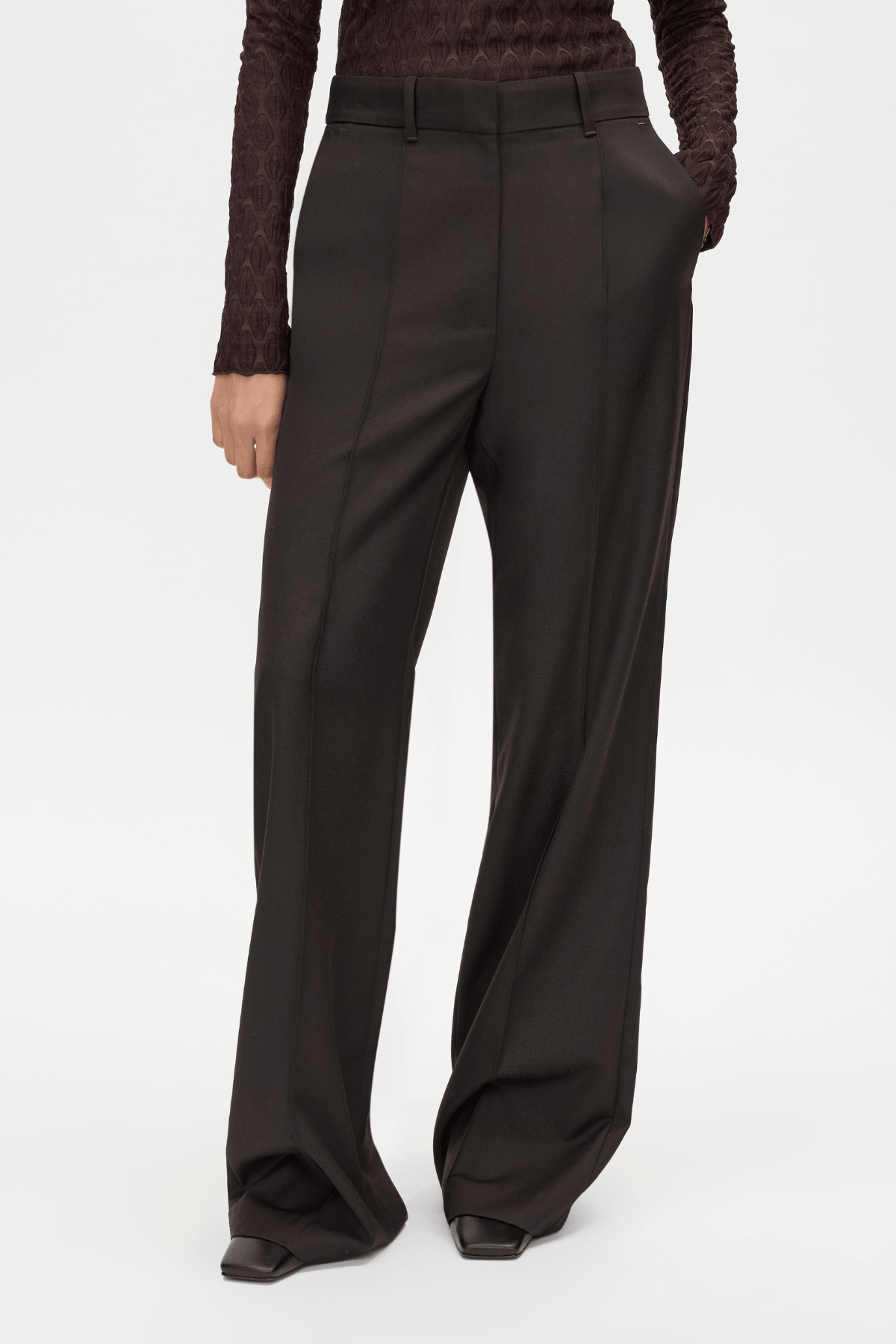 SAXONY HIGH WAISTED PINTUCK PANT ESPRESSO PINDOT