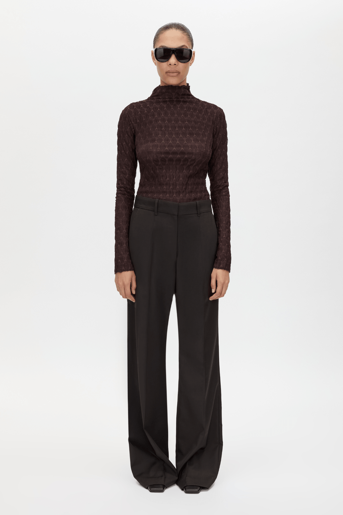 SAXONY HIGH WAISTED PINTUCK PANT ESPRESSO PINDOT