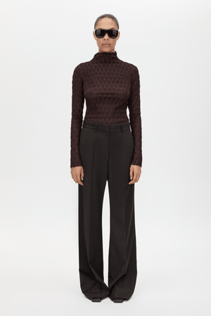 SAXONY HIGH WAISTED PINTUCK PANT ESPRESSO PINDOT