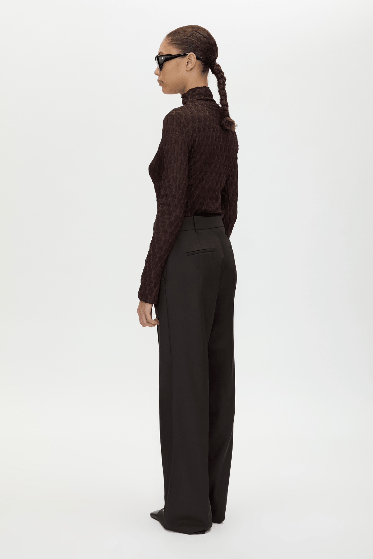 SAXONY HIGH WAISTED PINTUCK PANT ESPRESSO PINDOT
