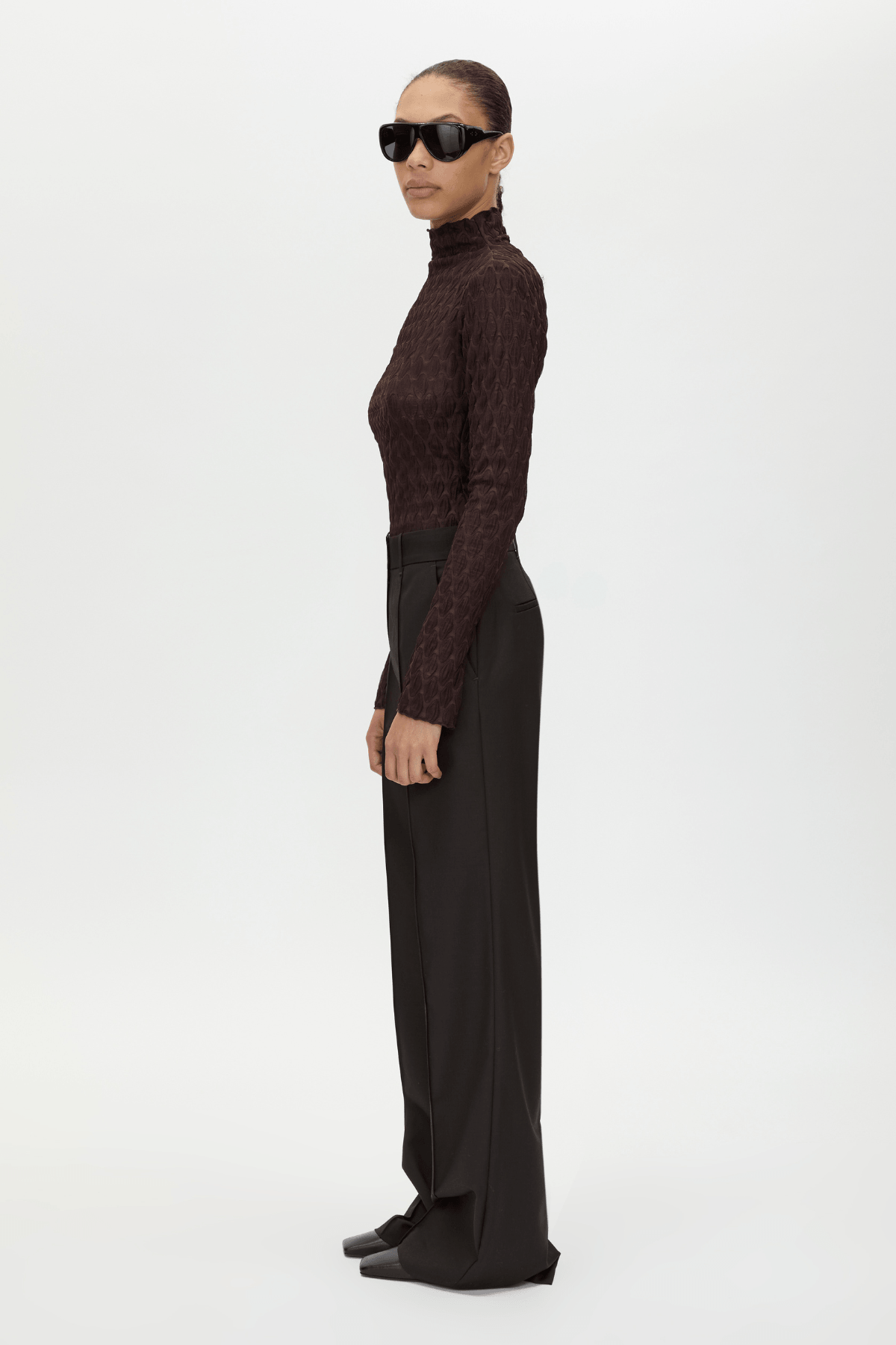 SAXONY HIGH WAISTED PINTUCK PANT ESPRESSO PINDOT