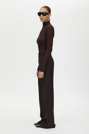 SAXONY HIGH WAISTED PINTUCK PANT ESPRESSO PINDOT