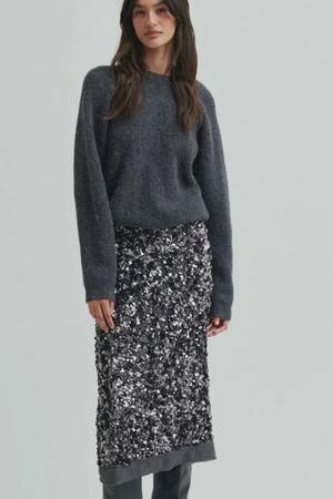 SHINY SEQUIN SKIRT GREY METAL