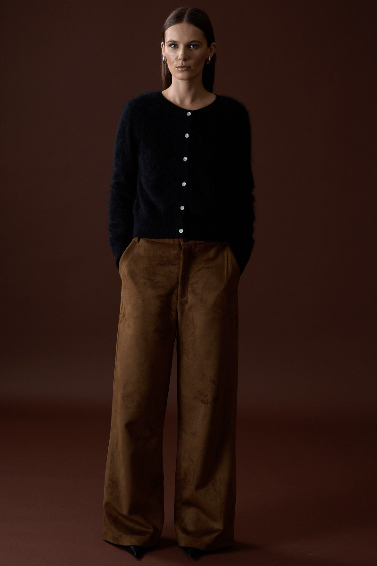 SIENNA CARDI BRUSHED CASHMERE JET