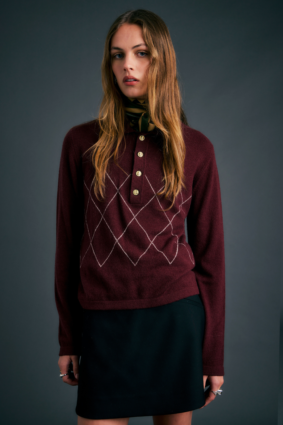SOCIETY ARGYLE POLO BURGUNDY