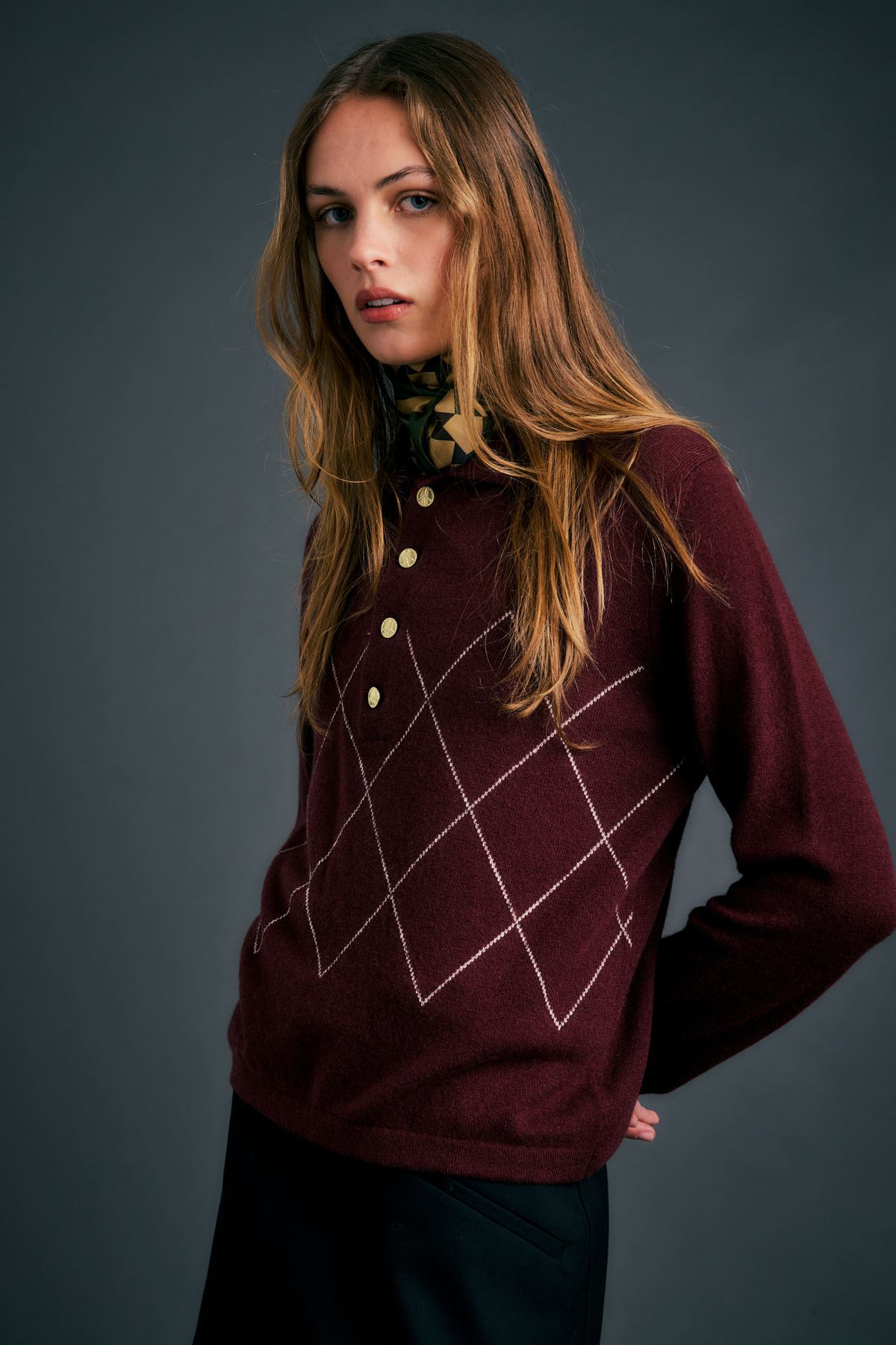 SOCIETY ARGYLE POLO BURGUNDY