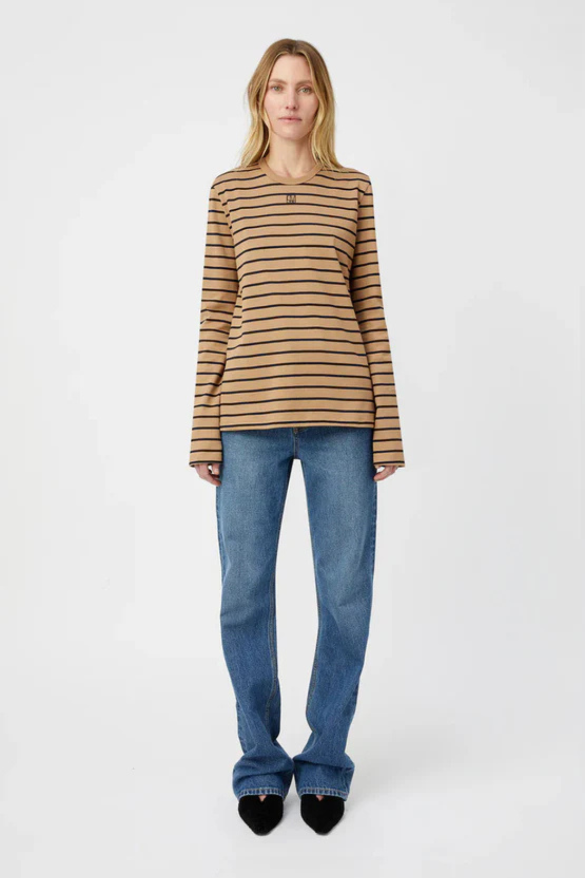 SORA LONG SLEEVE TOP TAN/NAVY