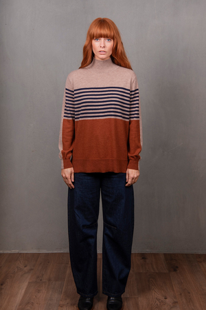 STRIPE AND COLOUR BLOCK TUINIC COGNAC/INK/COBB
