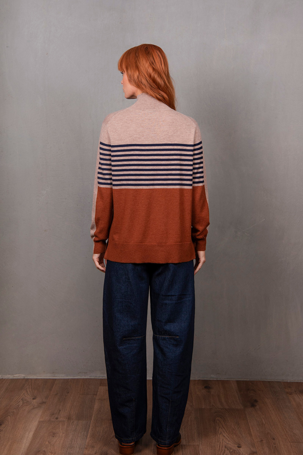 STRIPE AND COLOUR BLOCK TUINIC COGNAC/INK/COBB