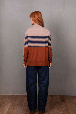 STRIPE AND COLOUR BLOCK TUINIC COGNAC/INK/COBB