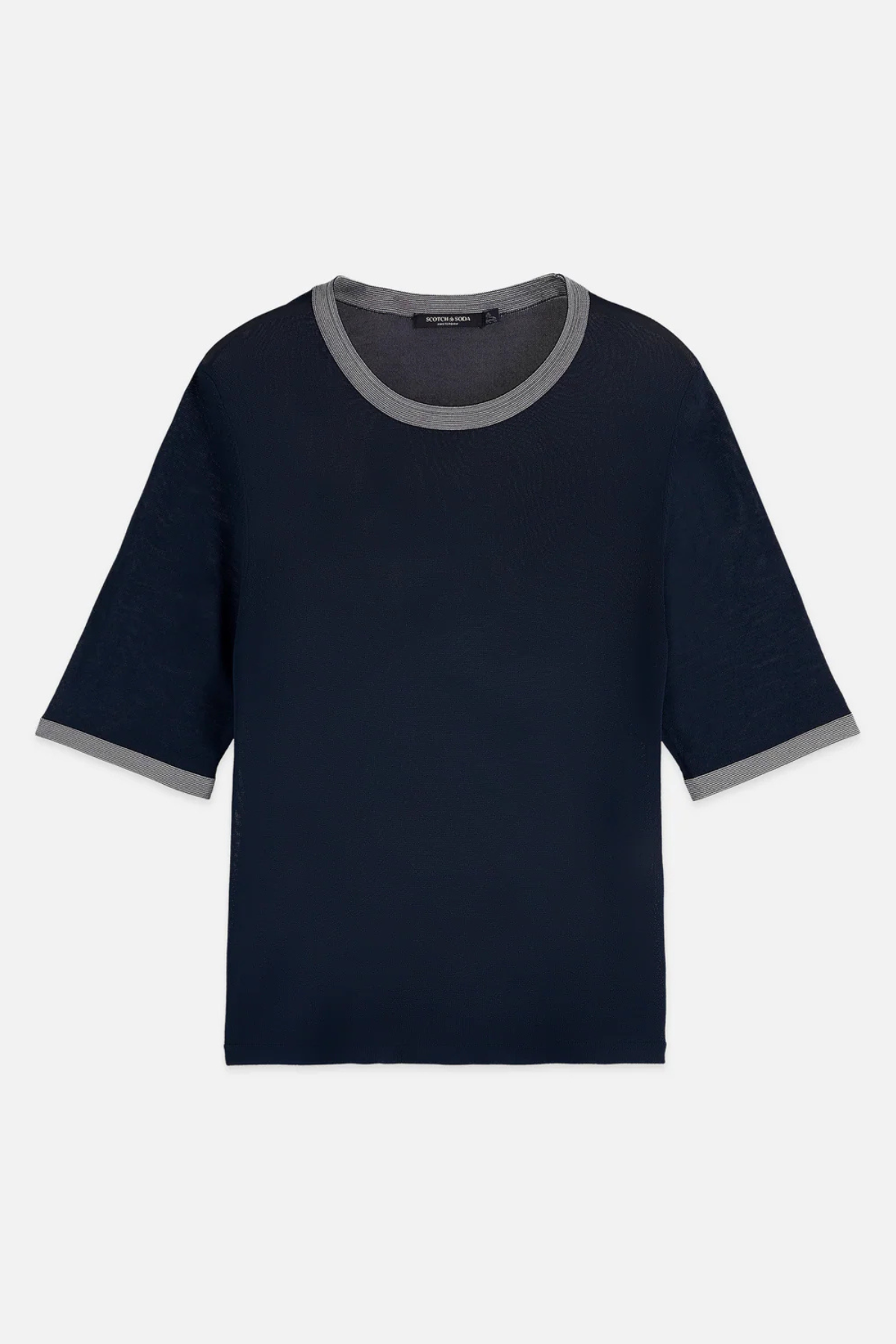 STRIPE TRIM SHORT SLEEVE PULLOVER CARBON