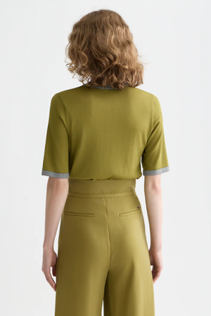 STRIPE TRIM SHORT SLEEVE PULLOVER GREEN MOSS