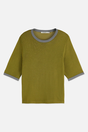 STRIPE TRIM SHORT SLEEVE PULLOVER GREEN MOSS