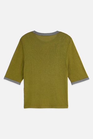 STRIPE TRIM SHORT SLEEVE PULLOVER GREEN MOSS