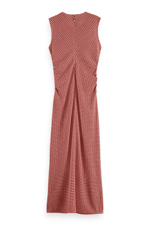 STRUCTURED GINGHAM MIDI DRESS ROADSIDE RED