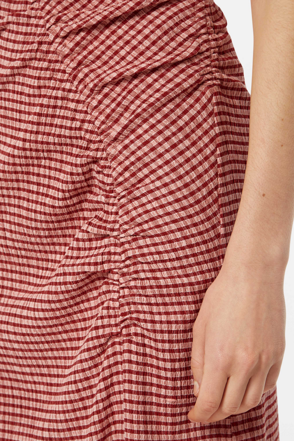 STRUCTURED GINGHAM MIDI DRESS ROADSIDE RED