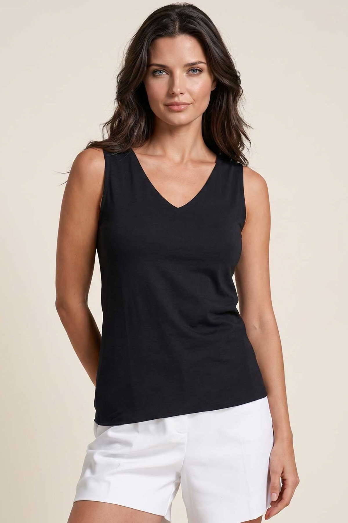 V NECK REVERSIBLE TOP BLACK