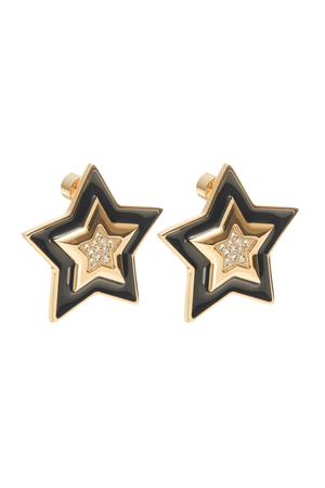 SUPERNOVA EARRINGS BLACK ENAMEL/CZ/GOLD