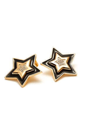 SUPERNOVA EARRINGS BLACK ENAMEL/CZ/GOLD