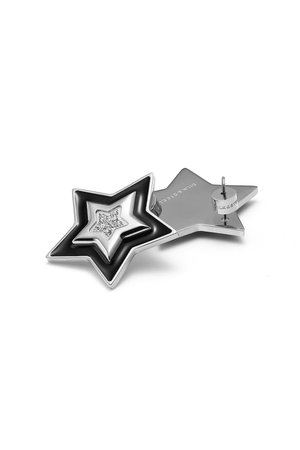 SUPERNOVA EARRINGS BLACK ENAMEL/CZ/SILVER