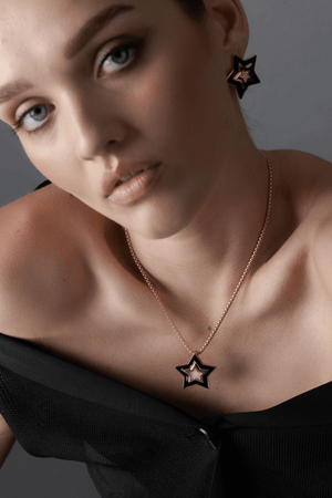 SUPERNOVA EARRINGS BLACK ENAMEL/CZ/SILVER