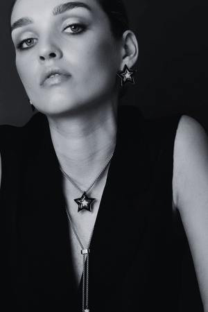 SUPERNOVA NECKLACE BLACK ENAMEL/CZ/SILVER