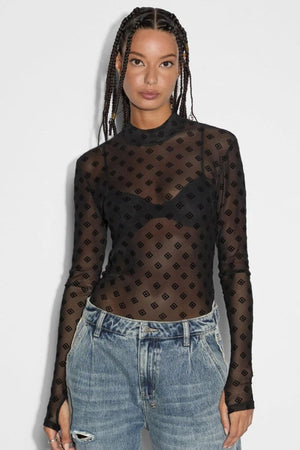 SYMBOLS LONG SLEEVE TOP BLACK