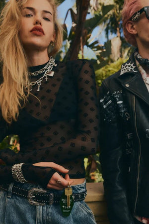 SYMBOLS LONG SLEEVE TOP BLACK