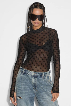 SYMBOLS LONG SLEEVE TOP BLACK