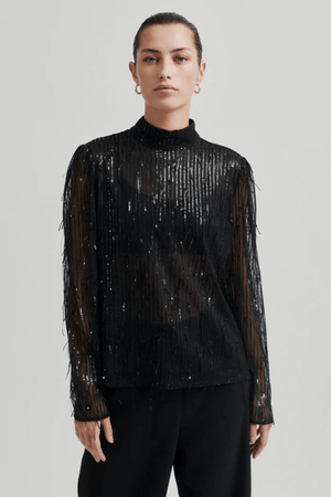 TASSEL BLOUSE BLACK