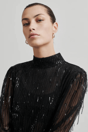 TASSEL BLOUSE BLACK